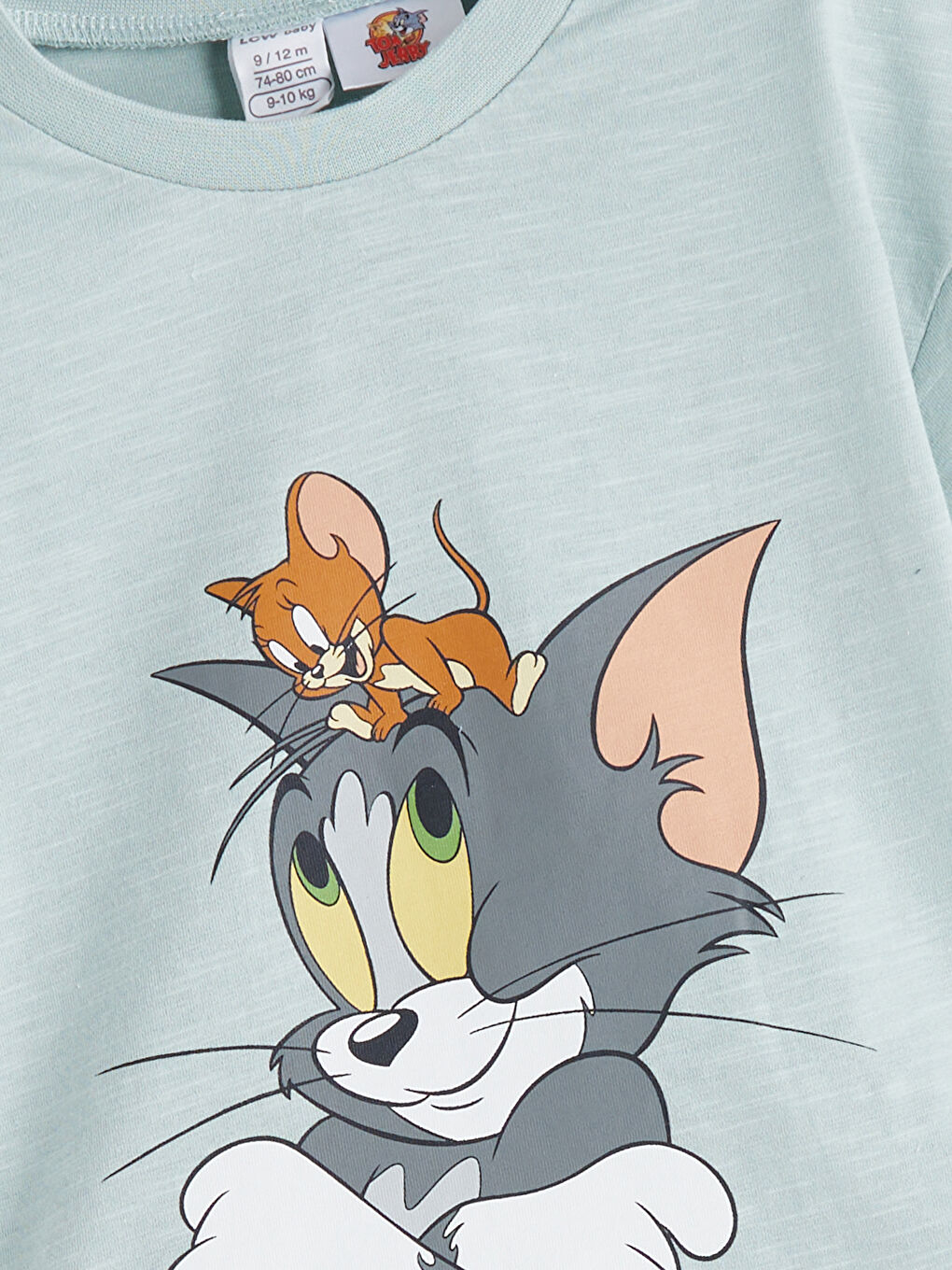 Mavi Bisiklet Yaka Kısa Kollu Tom ve Jerry Baskılı Erkek Bebek Tişört-1