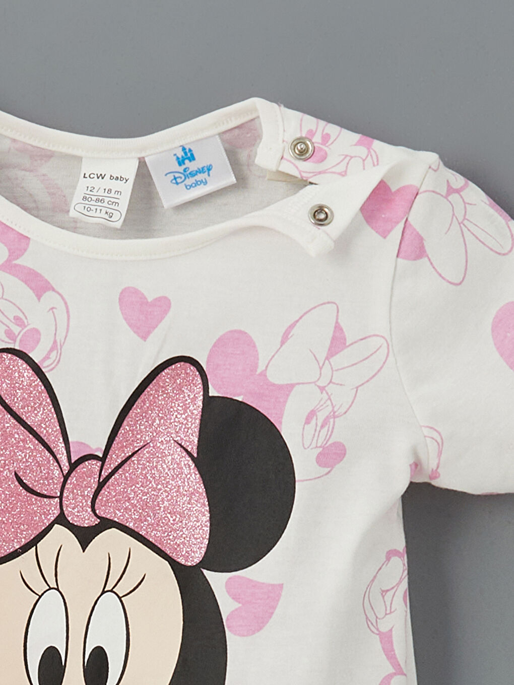 Ekru Minnie Mouse Baskılı Kız Bebek Tişört-1