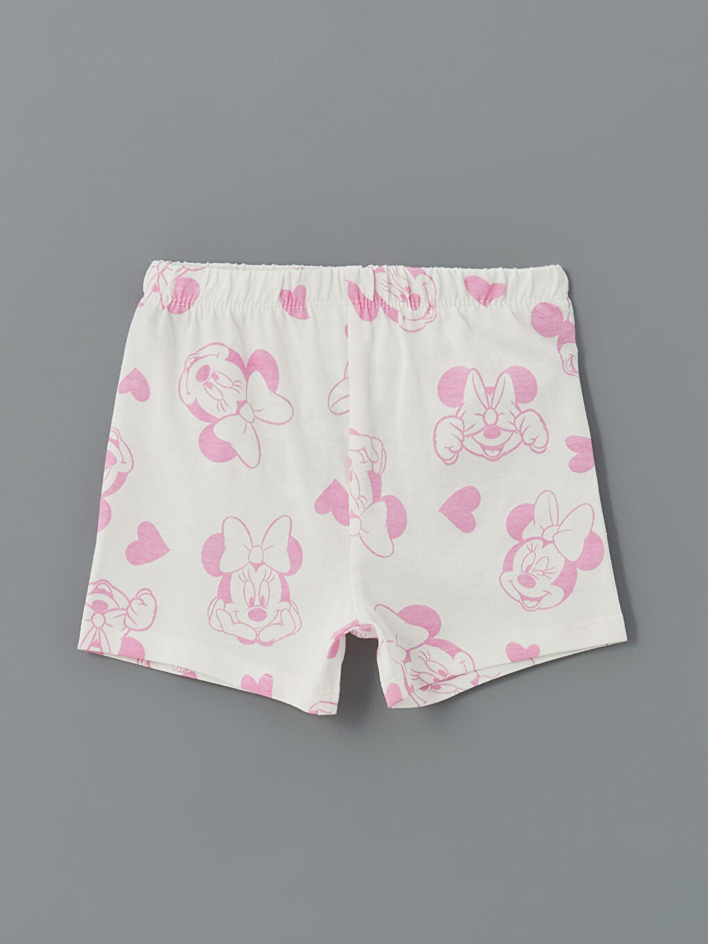 Ekru Beli Lastikli Minnie Mouse Baskılı Kız Bebek Şort