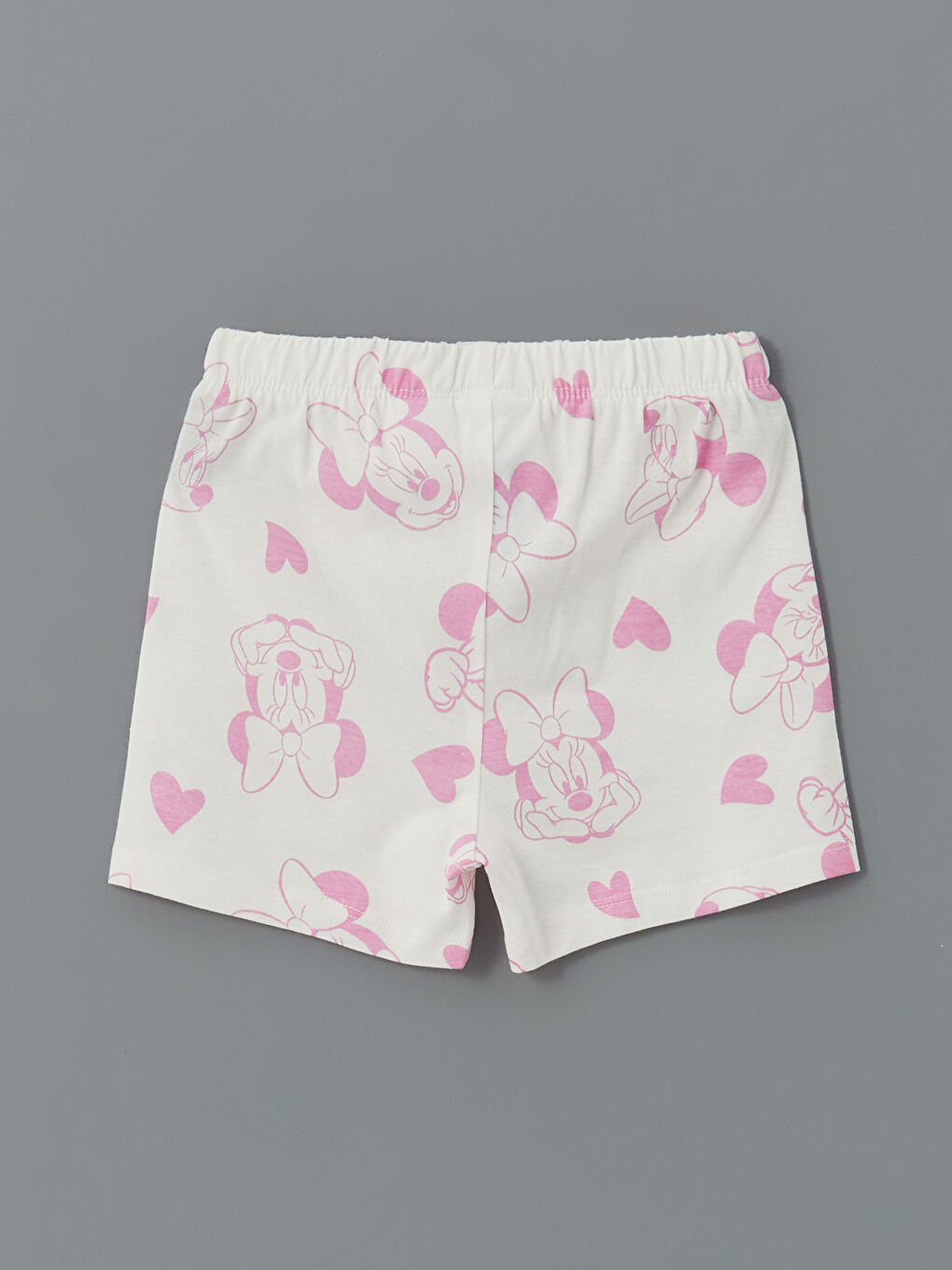 Ekru Beli Lastikli Minnie Mouse Baskılı Kız Bebek Şort-1
