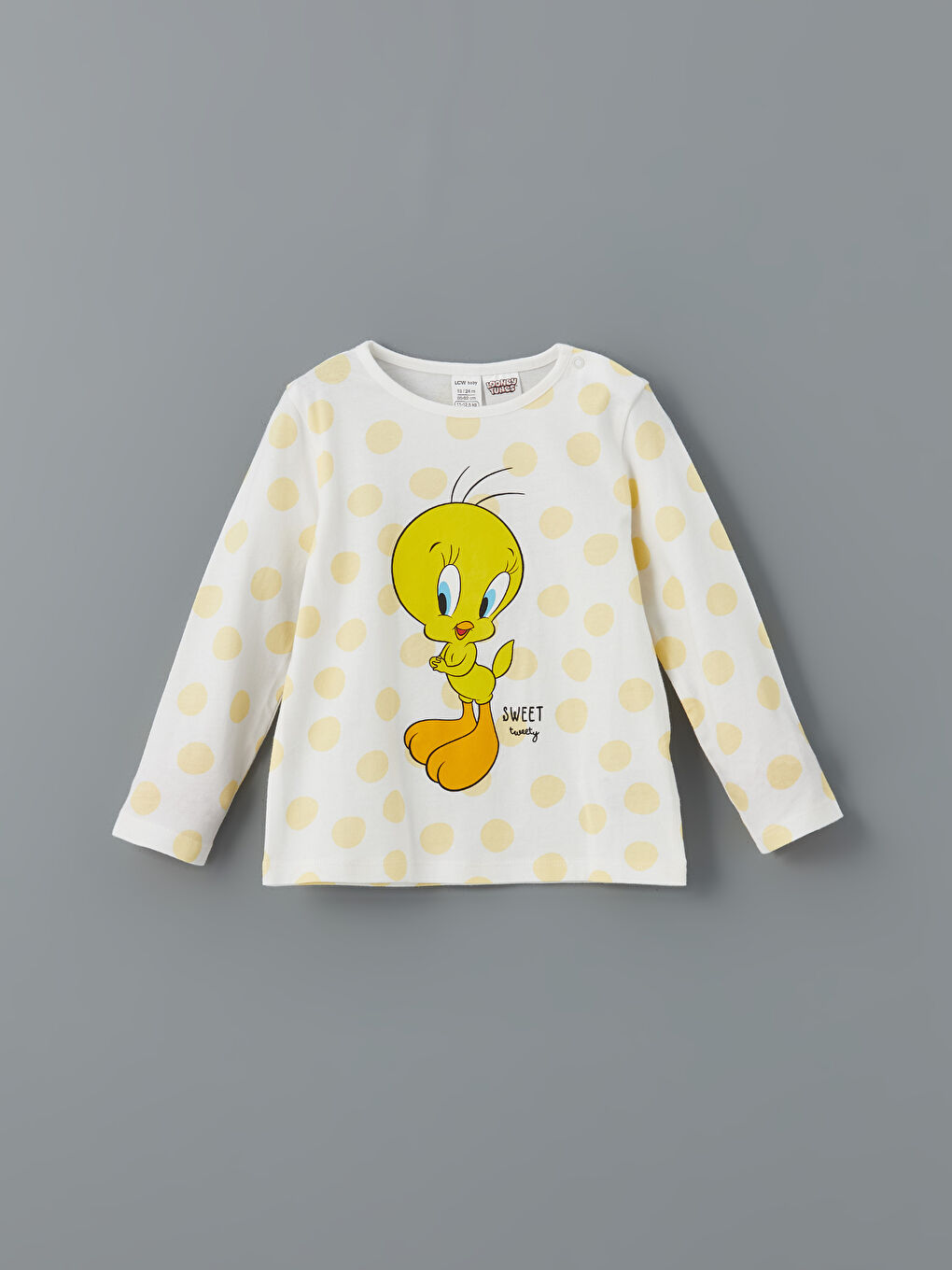 Ekru Tweety Baskılı Kız Bebek Pijama Üst