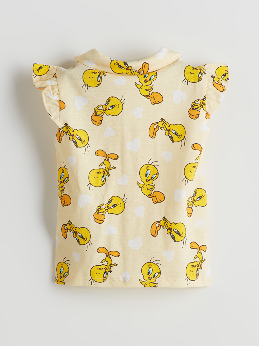 Sarı Bebe Yaka Tweety Baskılı Kız Bebek Pijama Üstü-1