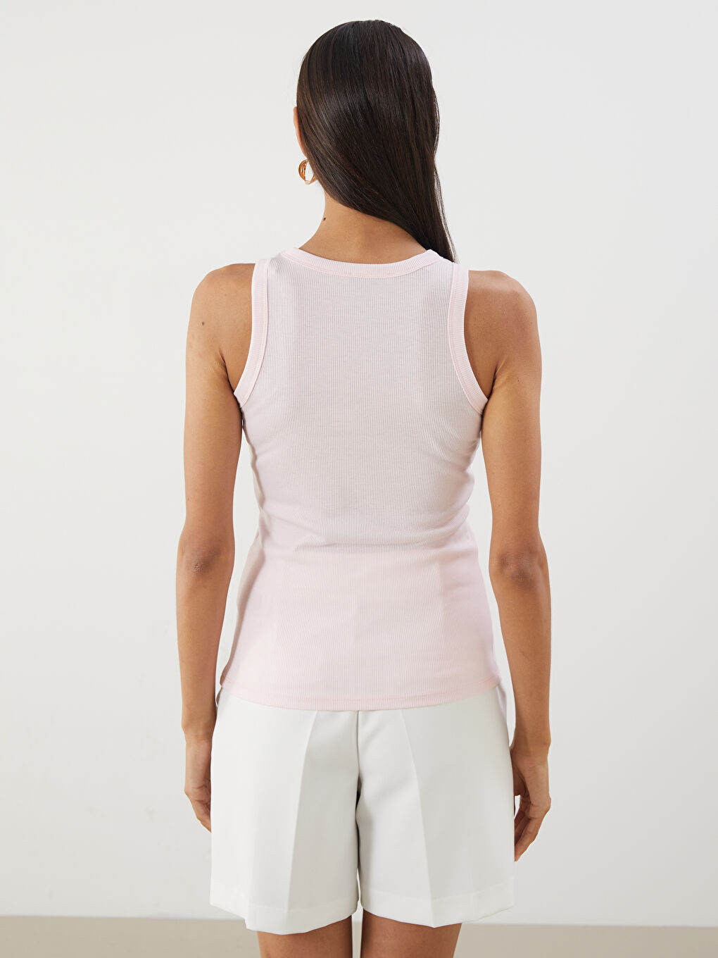 Pembe Bisiklet Yaka Taşlı Kadın Atlet-3