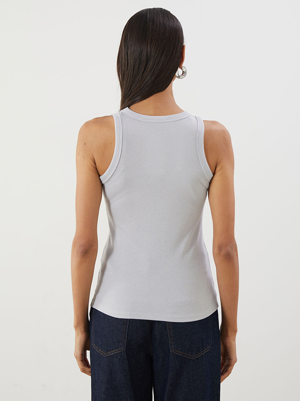 Gri Bisiklet Yaka Taşlı Kadın Atlet-3