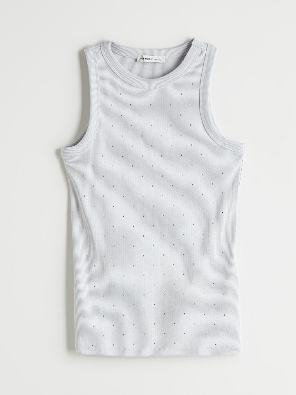 Gri Bisiklet Yaka Taşlı Kadın Atlet-4