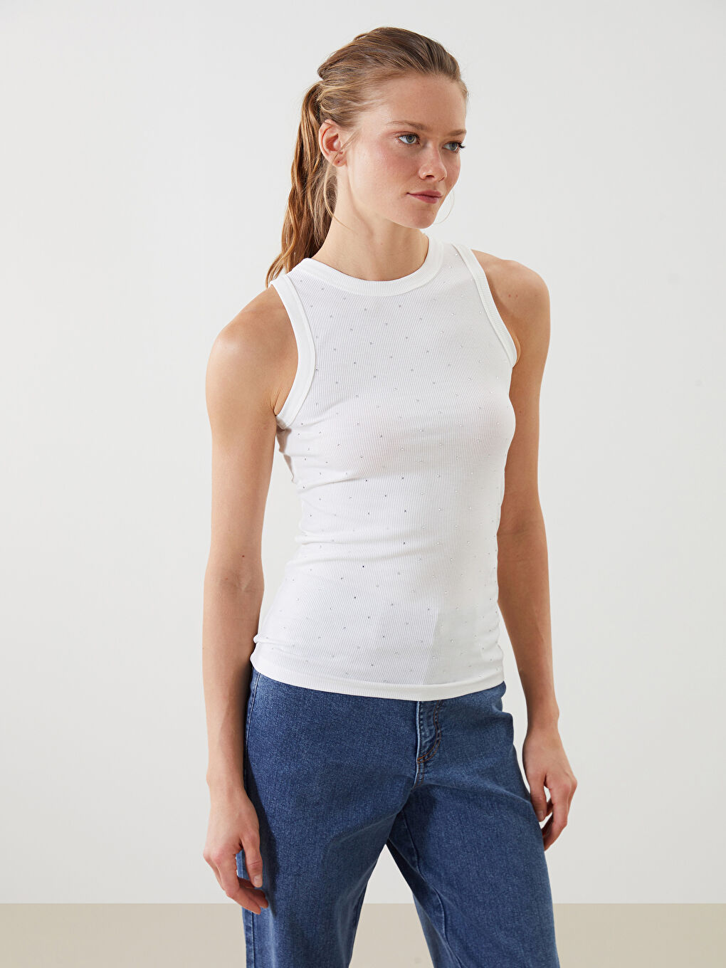 Crew Neck Bejeweled Women’S Tank Top -S5EU60Z8-R9J