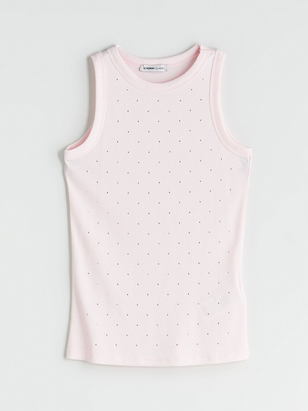 Pembe Bisiklet Yaka Taşlı Kadın Atlet-4