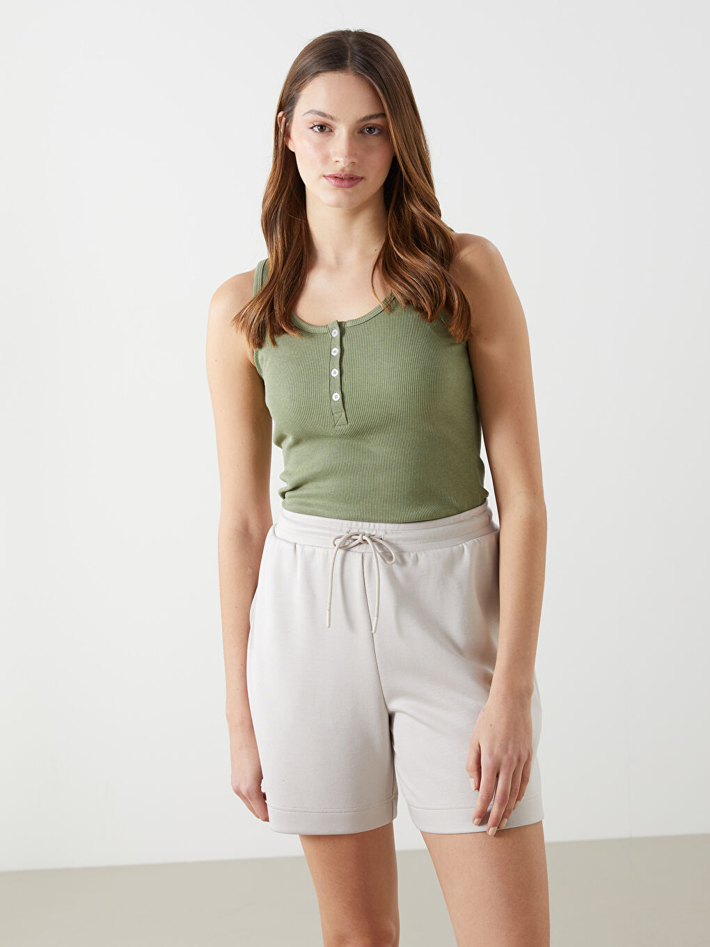 U Neck Textured Women's Tank Top -S5EU61Z8-GUY