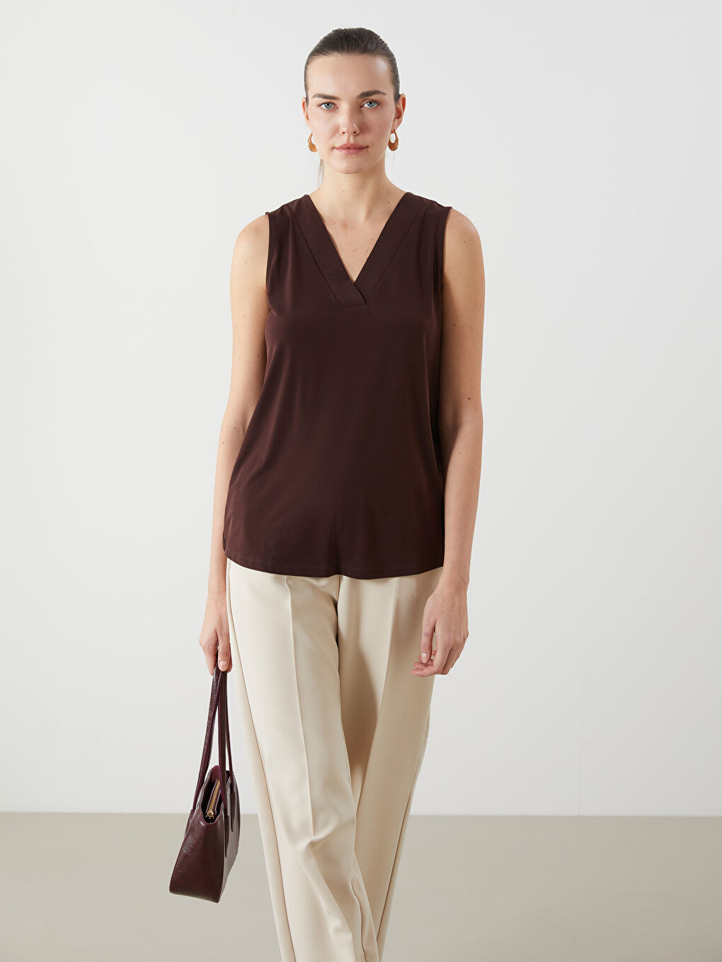 V-Neck Women's Blouse -S5EU63Z8-D2N