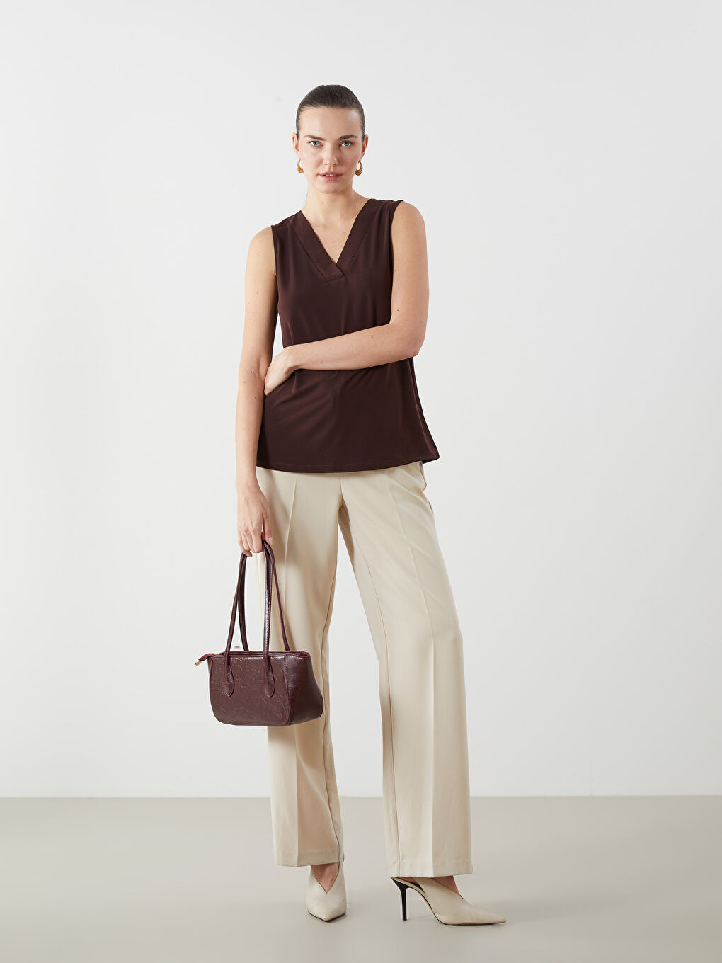 V-Neck Women's Blouse -S5EU63Z8-D2N