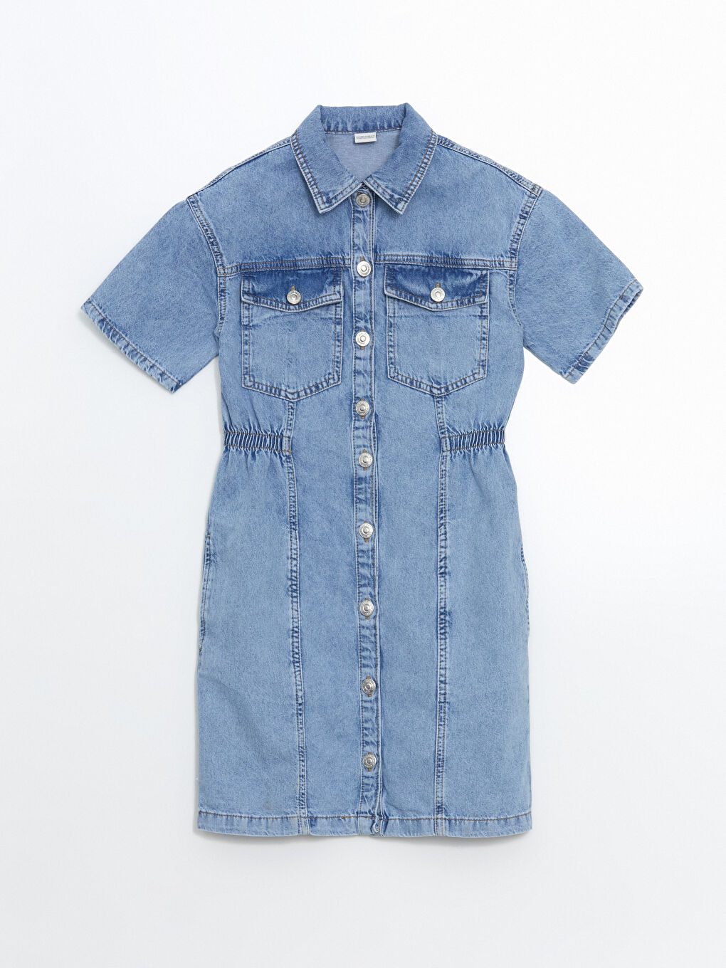 Short Sleeve Girl's Jean Shirt Dress -S5EV19Z4-V2T