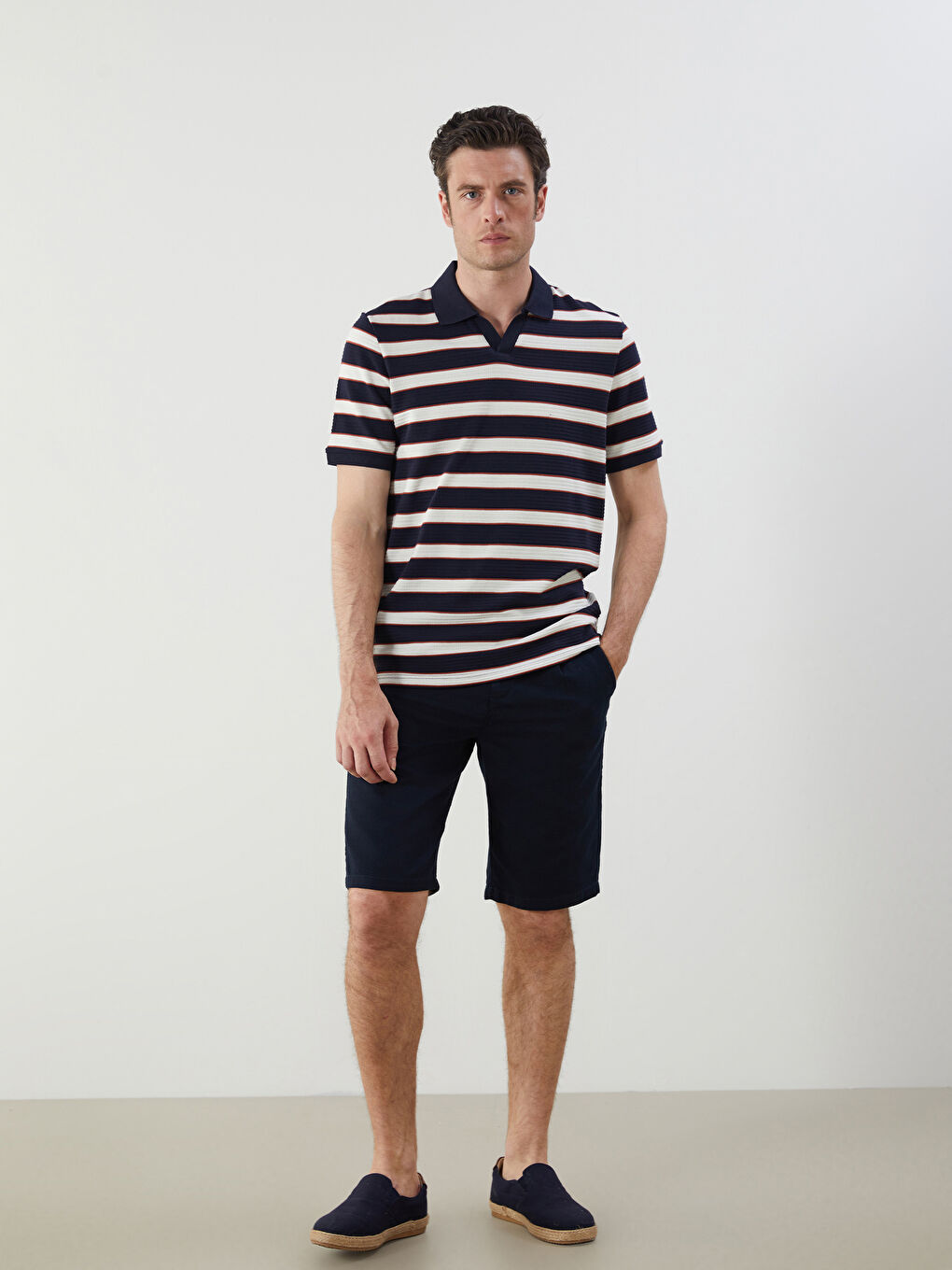 Lacivert Polo Yaka Çizgili Erkek Tişört-1