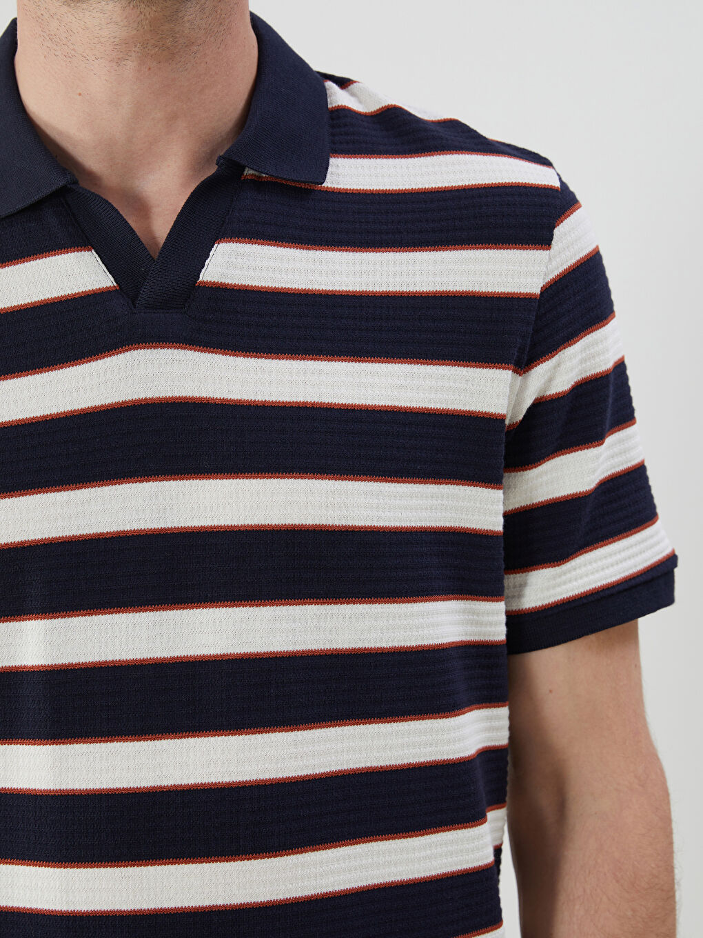 Lacivert Polo Yaka Çizgili Erkek Tişört-2