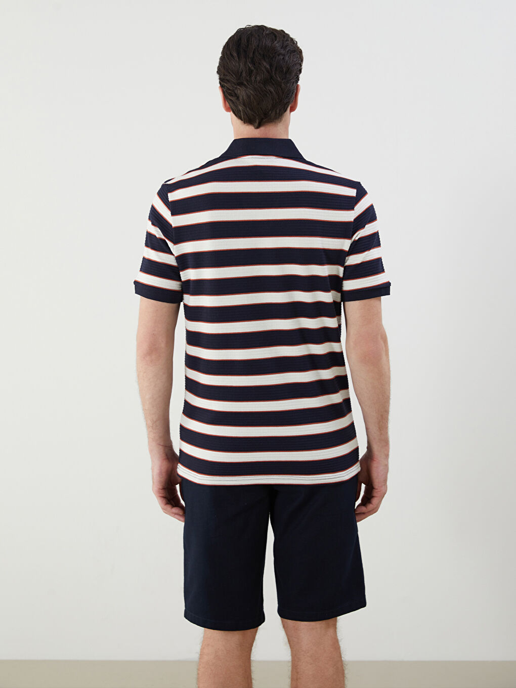 Lacivert Polo Yaka Çizgili Erkek Tişört-3