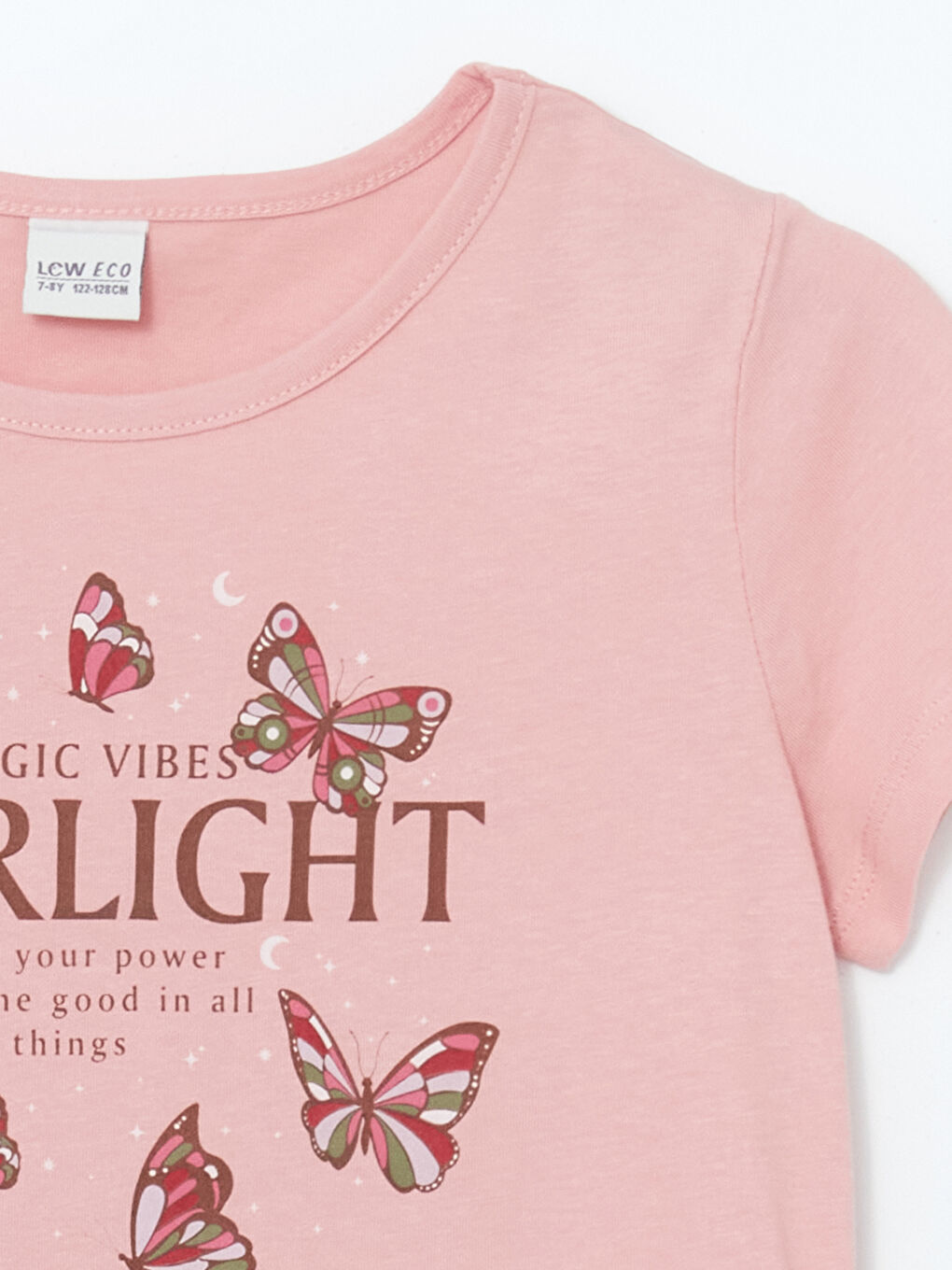 Pembe Bisiklet Yaka Kız Çocuk Tişört-1