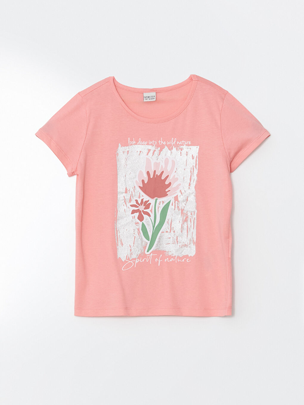 LCW ECO Pembe Bisiklet Yaka Kız Çocuk Tişört