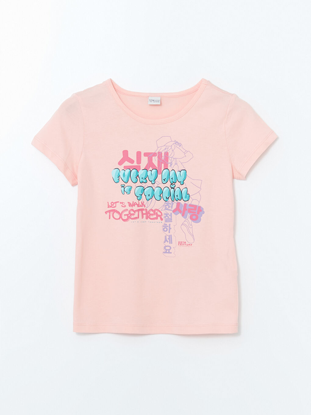 Pembe Bisiklet Yaka Kız Çocuk Tişört