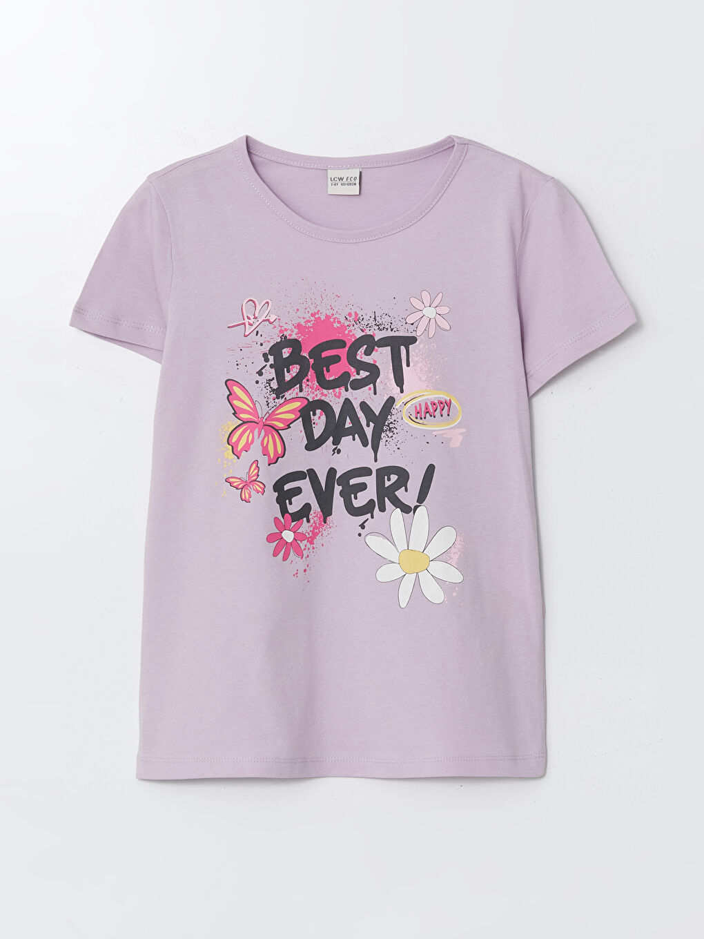 Lila Bisiklet Yaka Kız Çocuk Tişört