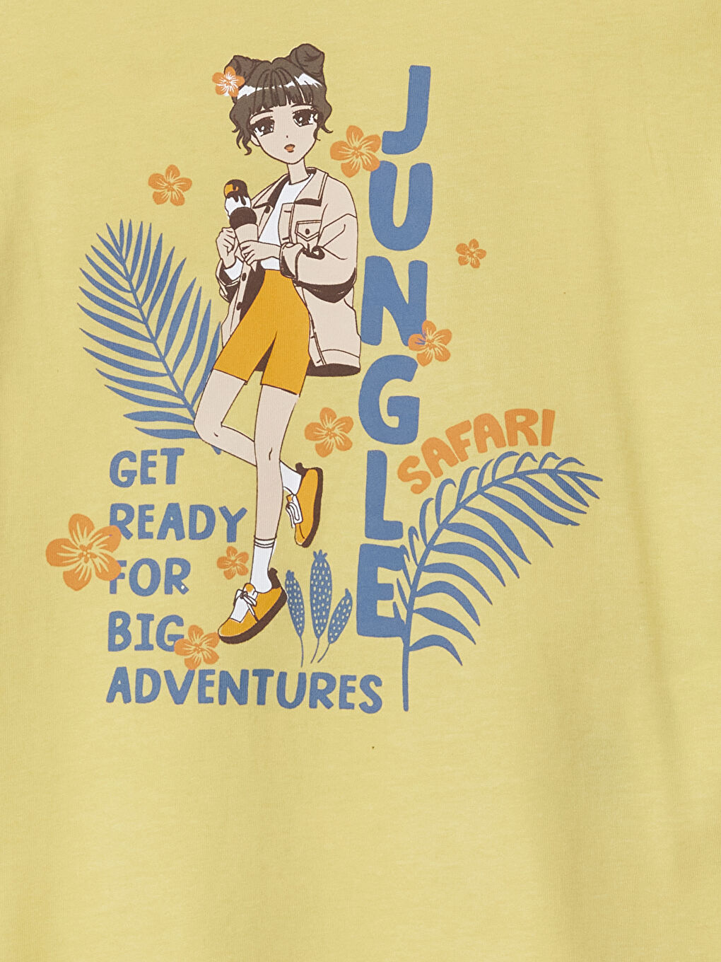 Sarı Bisiklet Yaka Kız Çocuk Tişört-1