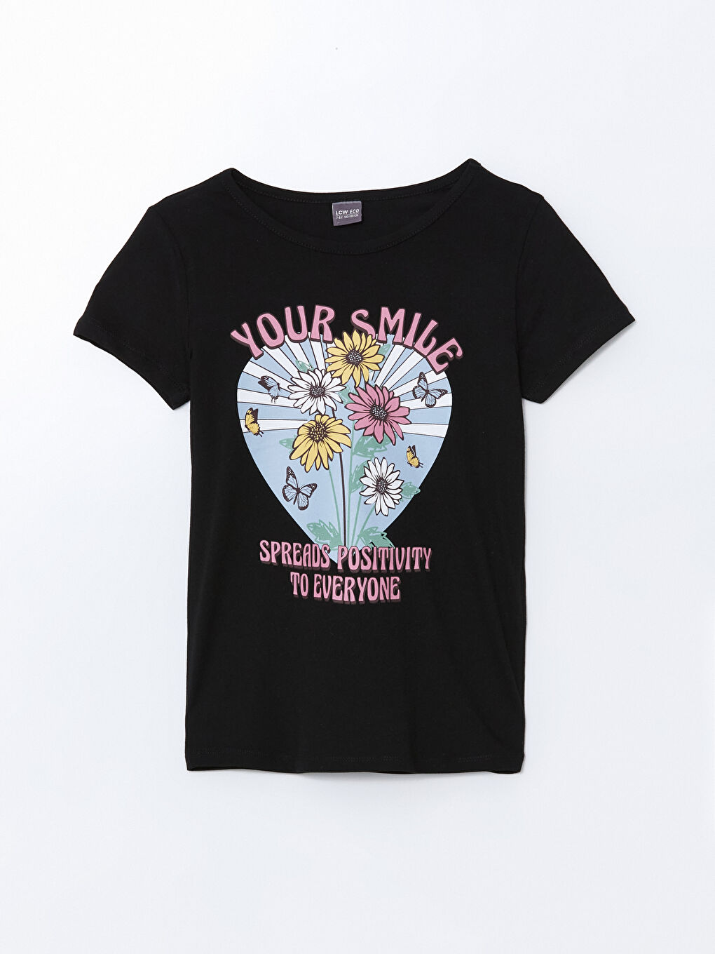 Siyah Bisiklet Yaka Kız Çocuk Tişört