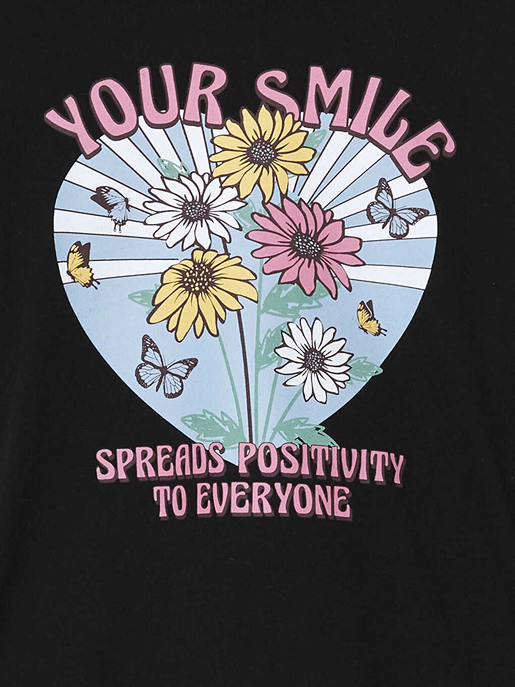 Siyah Bisiklet Yaka Kız Çocuk Tişört-1