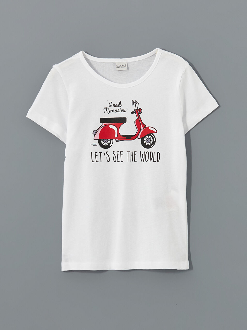 Beyaz Bisiklet Yaka Kız Çocuk Tişört