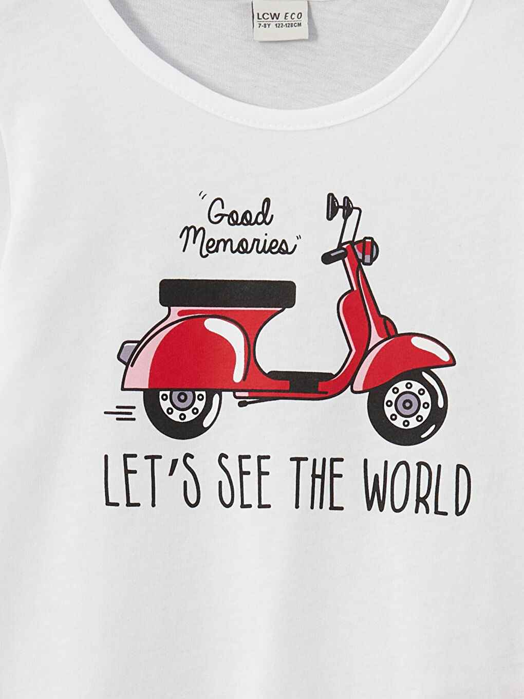 Beyaz Bisiklet Yaka Kız Çocuk Tişört-1