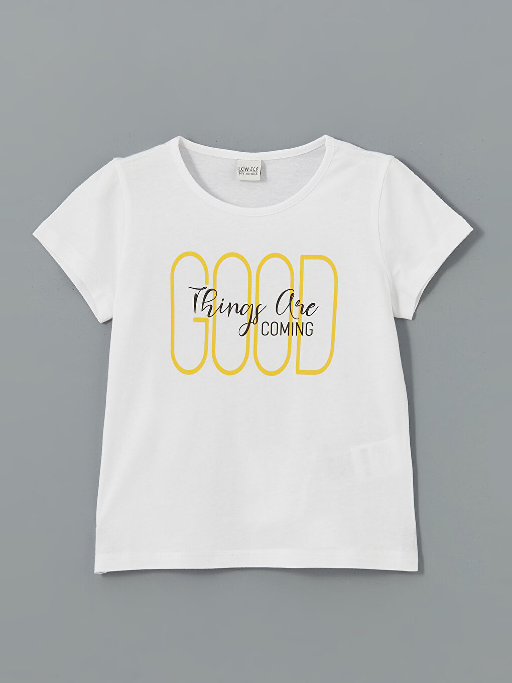 Beyaz Bisiklet Yaka Kız Çocuk Tişört