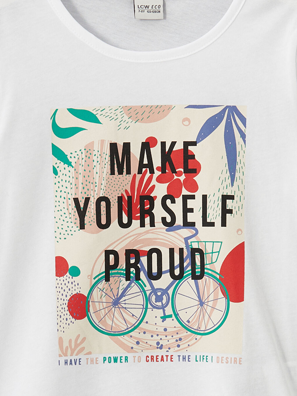 Beyaz Bisiklet Yaka Kız Çocuk Tişört-1