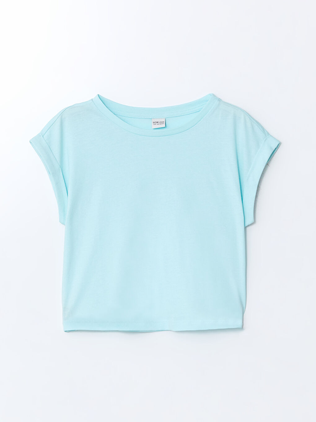Turkuaz Bisiklet Yaka Kız Çocuk Tişört