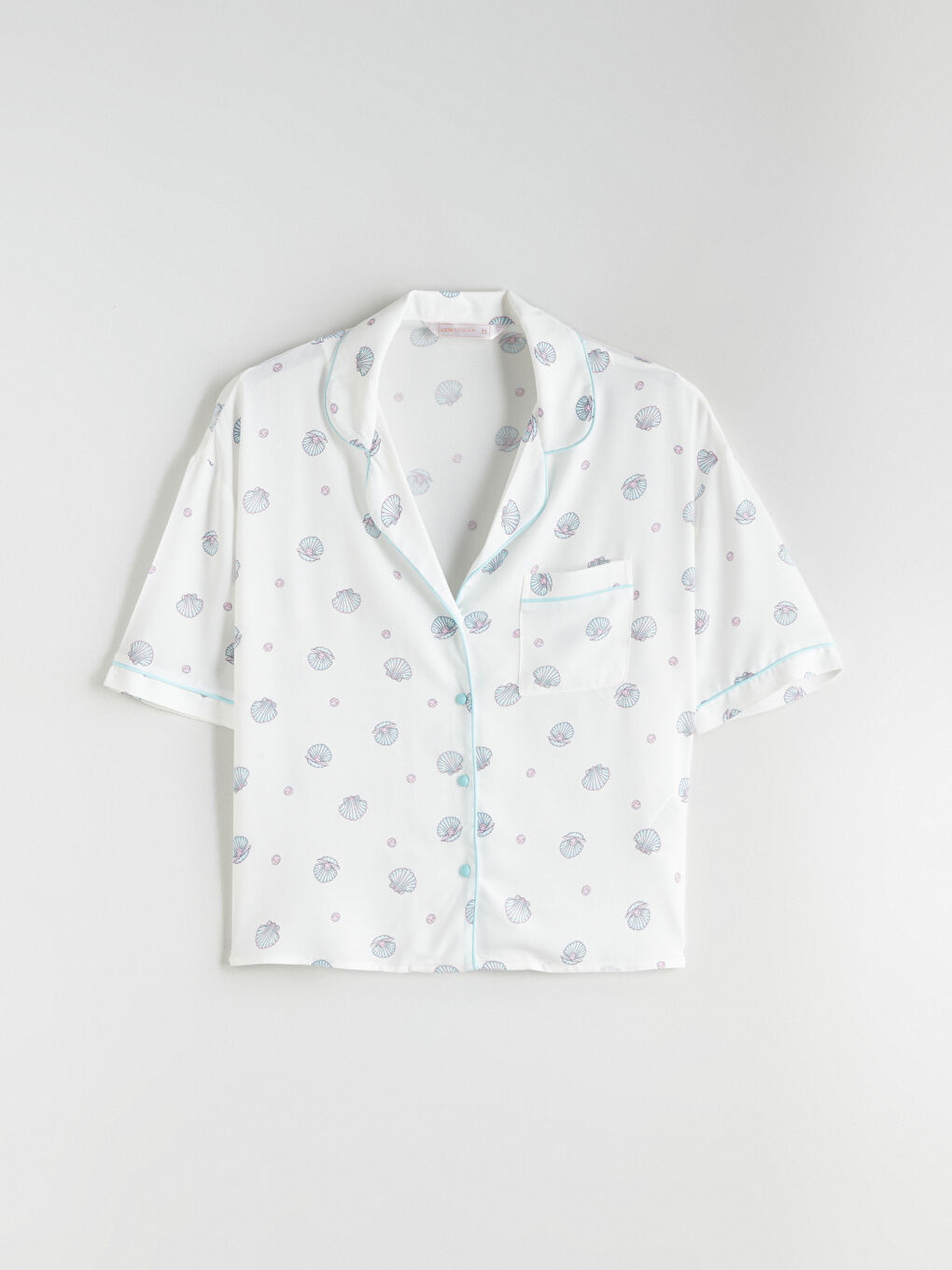 Ekru Gömlek Yaka Baskılı Kadın Pijama Üstü-5