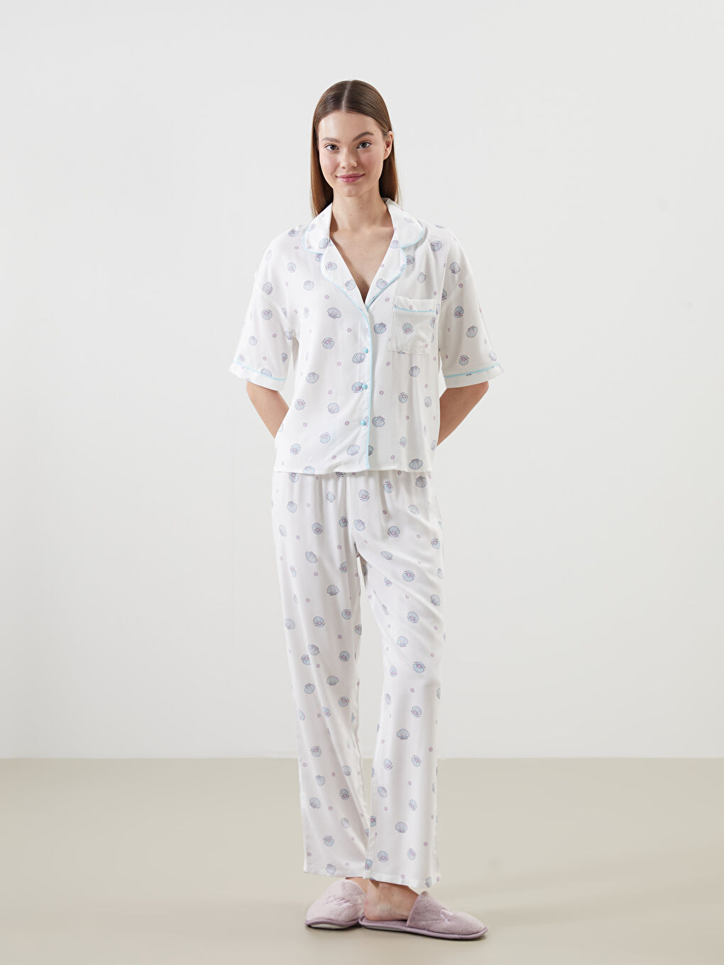 Button-Down Collar Printed Women's Pyjama Set -S5EY02Z8-LRA