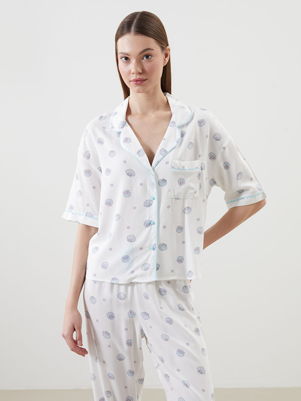 Button-Down Collar Printed Women's Pyjama Set -S5EY02Z8-LRA