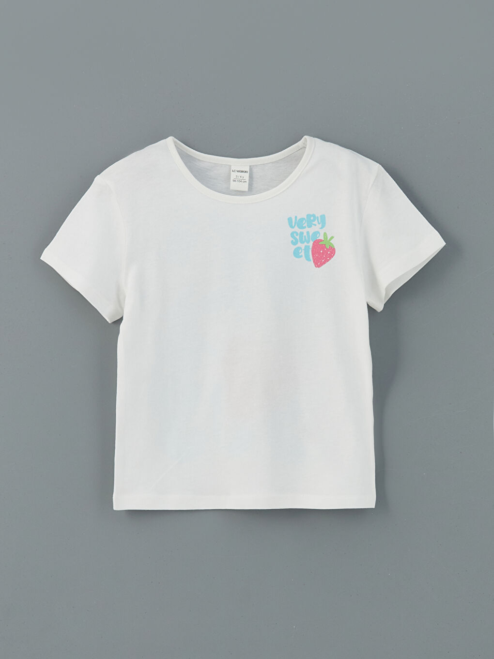 Beyaz Bisiklet Yaka Çilek Baskılı Kız Çocuk Tişört-2