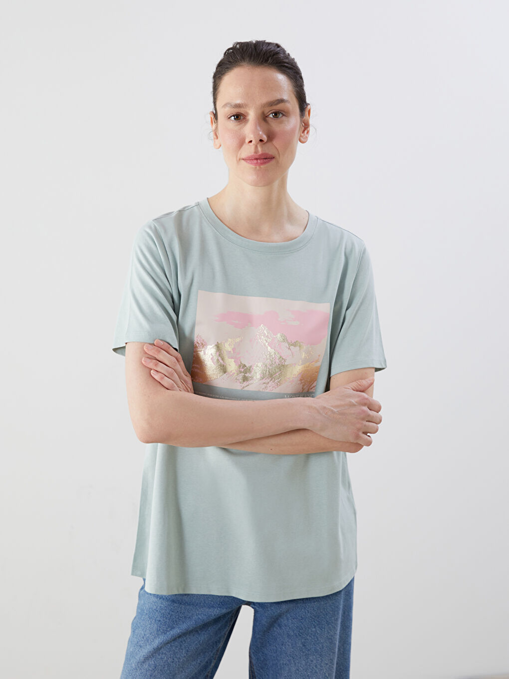 LCW Comfort Crew Neck Mont Blanc Printed Women's T-Shirt -S5EY21Z8-FLL