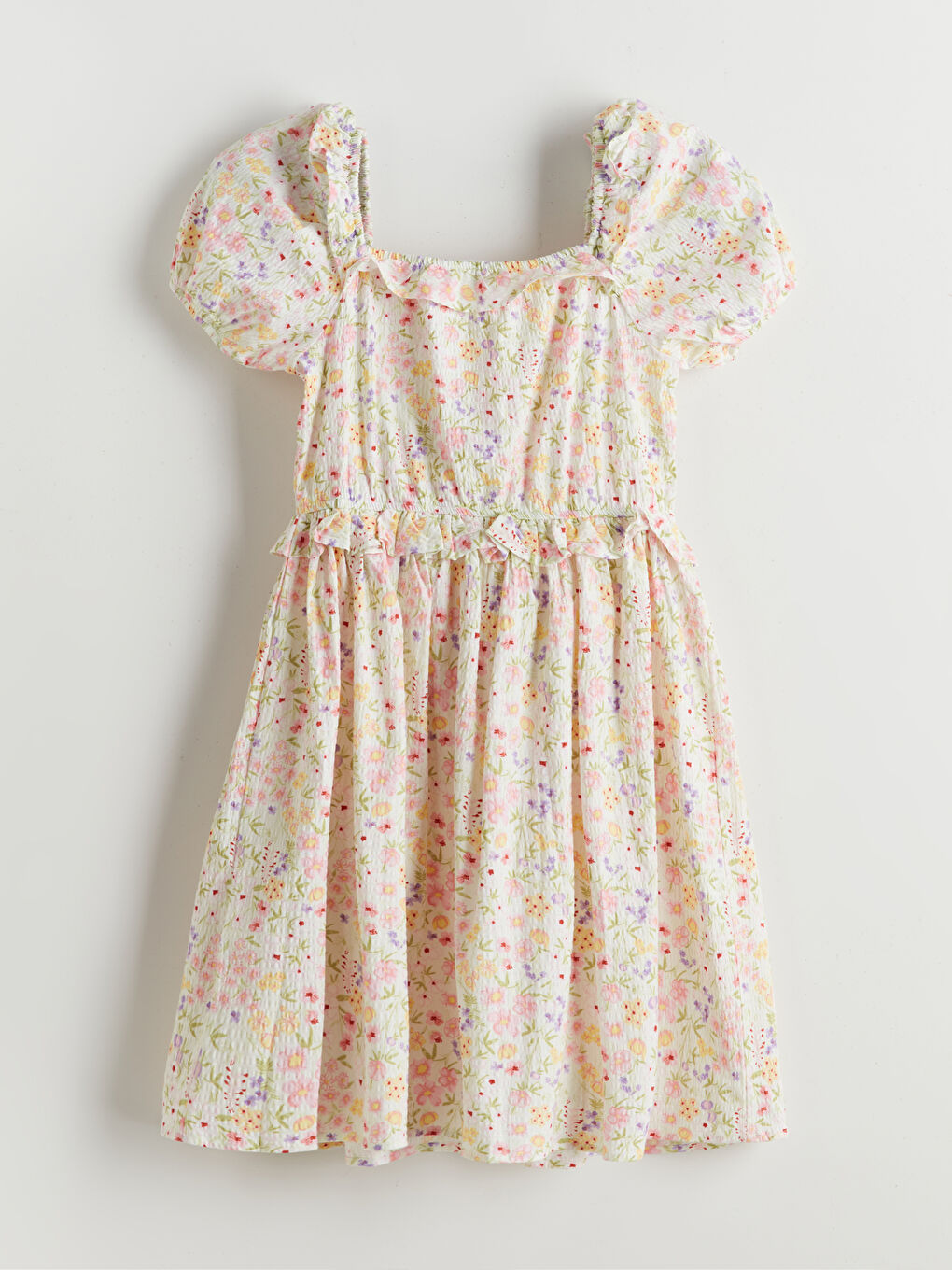 Square Collar Floral Girl's Dress-1