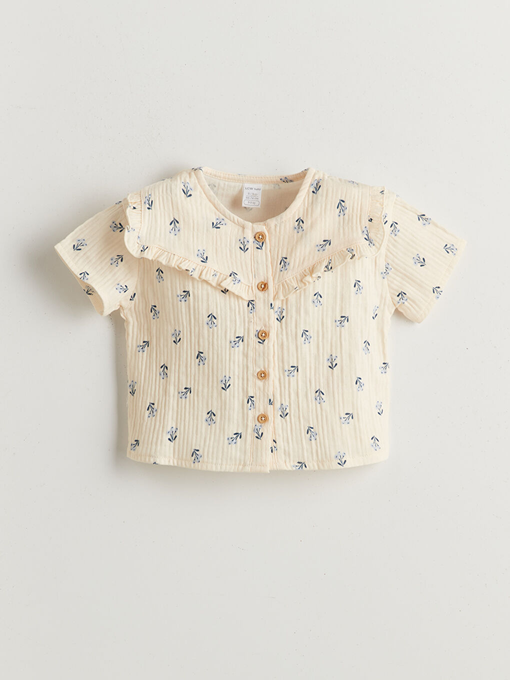 Bej Bisiklet Yaka Çiçekli Kız Bebek Gömlek