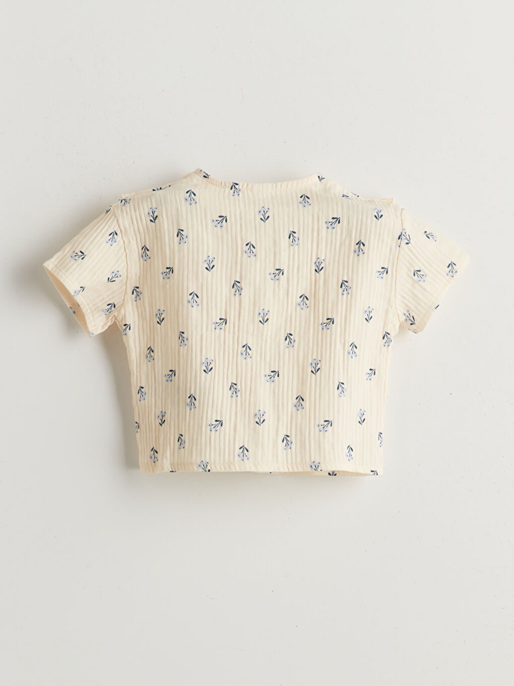 Bej Bisiklet Yaka Çiçekli Kız Bebek Gömlek-1