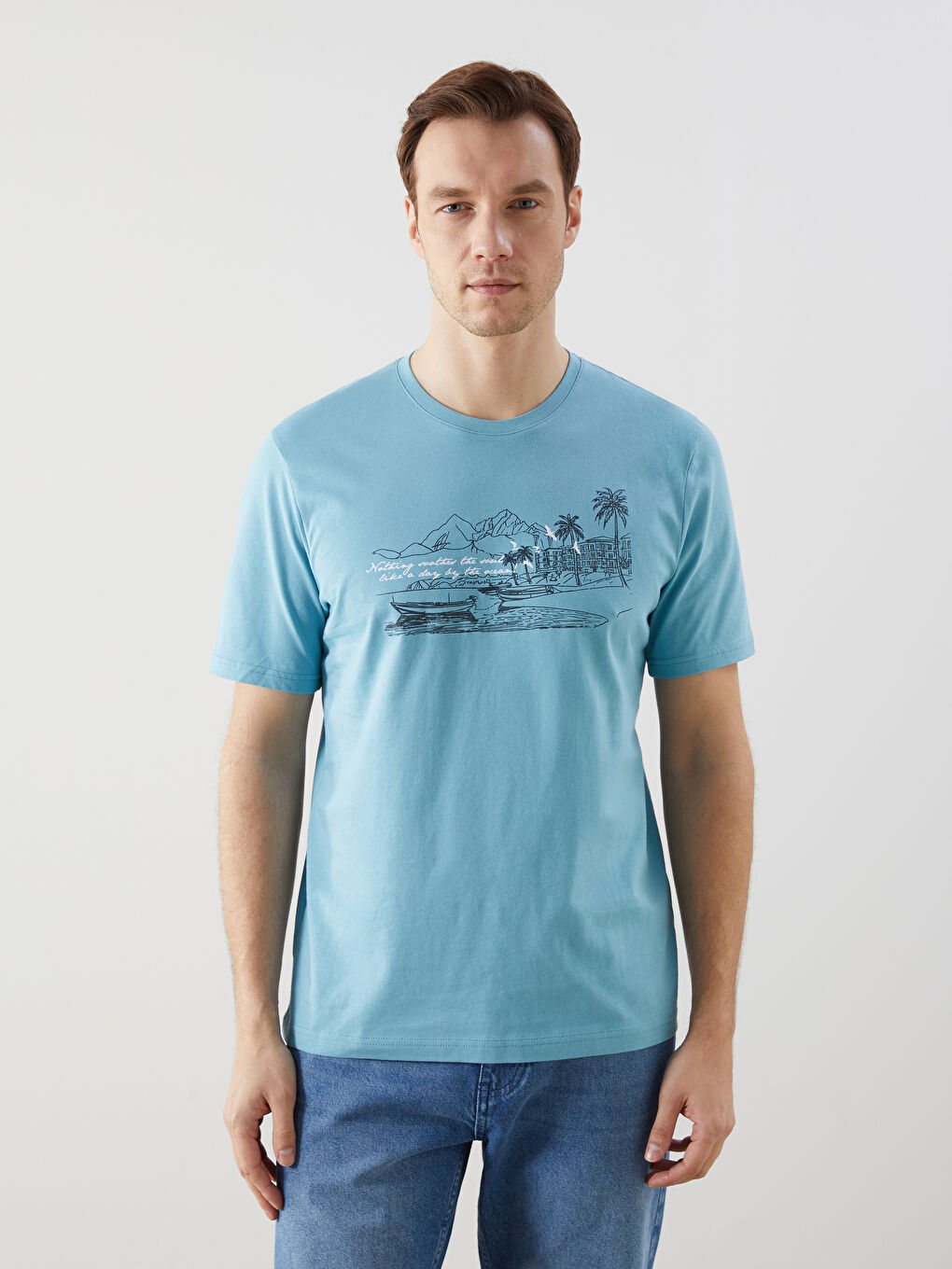 Crew Neck Short Sleeve Printed Combed Cotton Men's T-shirt -S5FA27Z8-P5P