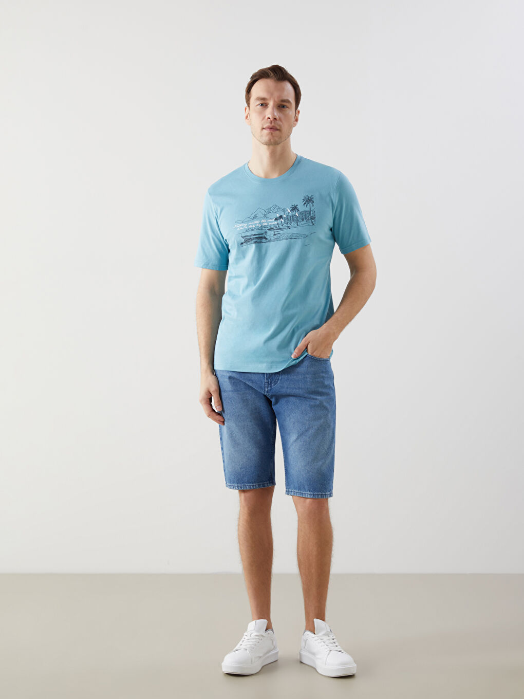 Crew Neck Short Sleeve Printed Combed Cotton Men's T-shirt -S5FA27Z8-P5P