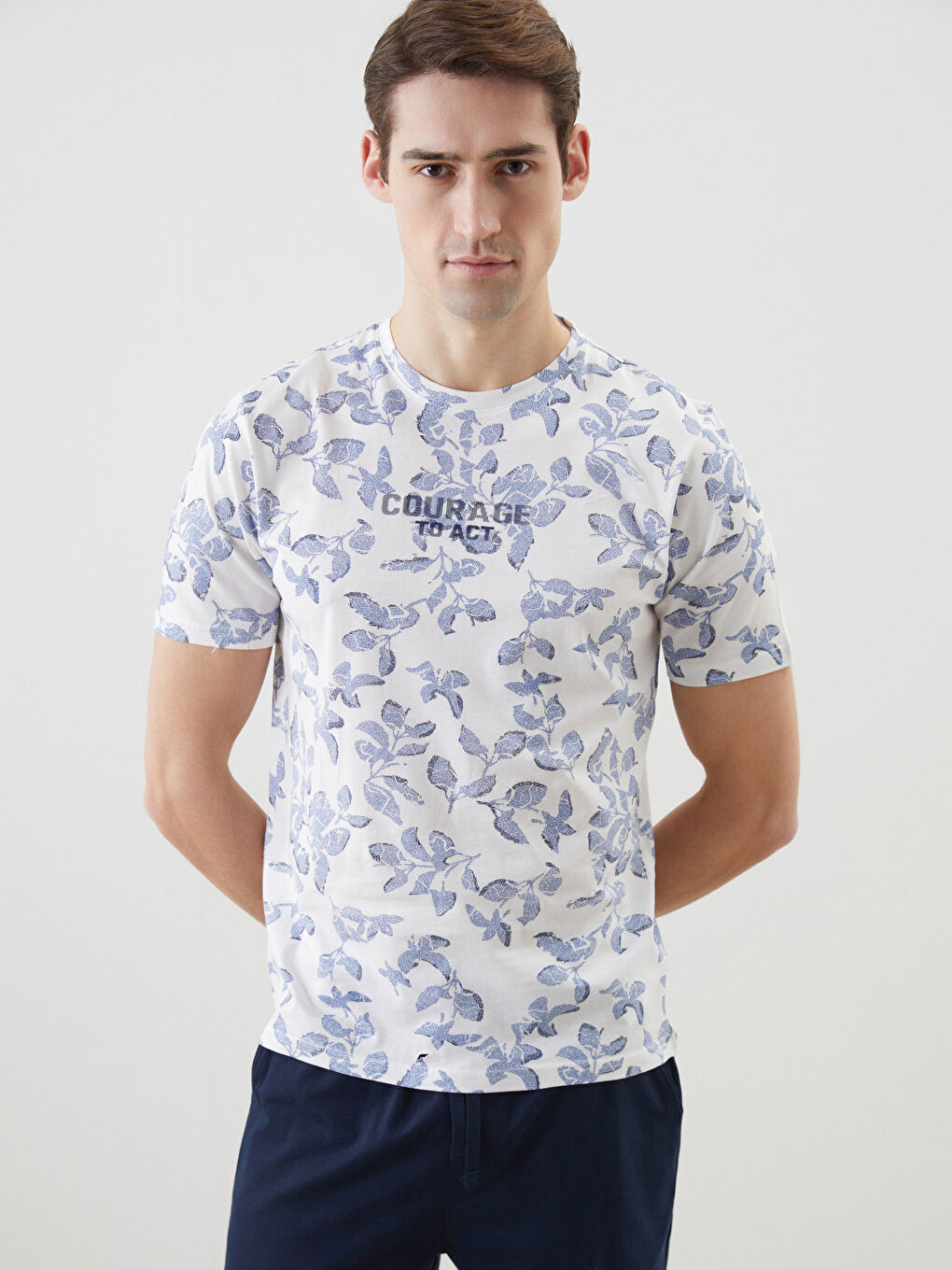 Crew Neck Short Sleeve Printed Combed Cotton Men's T-shirt -S5FA36Z8-LRA