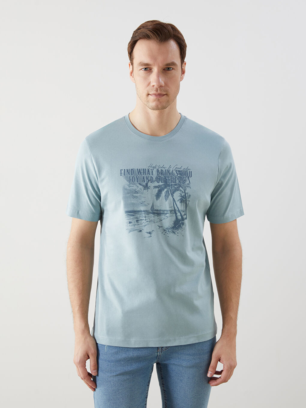 Crew Neck Printed Combed Cotton Men's T-Shirt -S5FA52Z8-V82