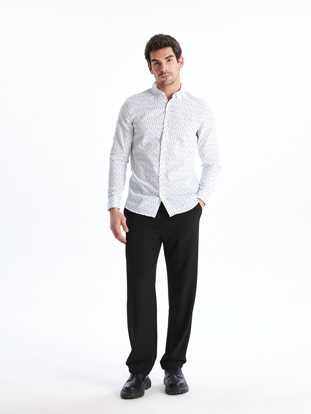 Beyaz Slim Fit Uzun Kollu Erkek Gömlek-1