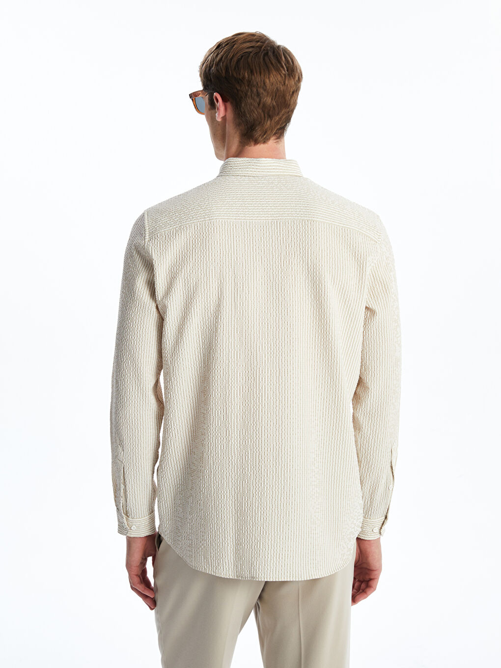 Bej Slim Fit Uzun Kollu Erkek Gömlek-3