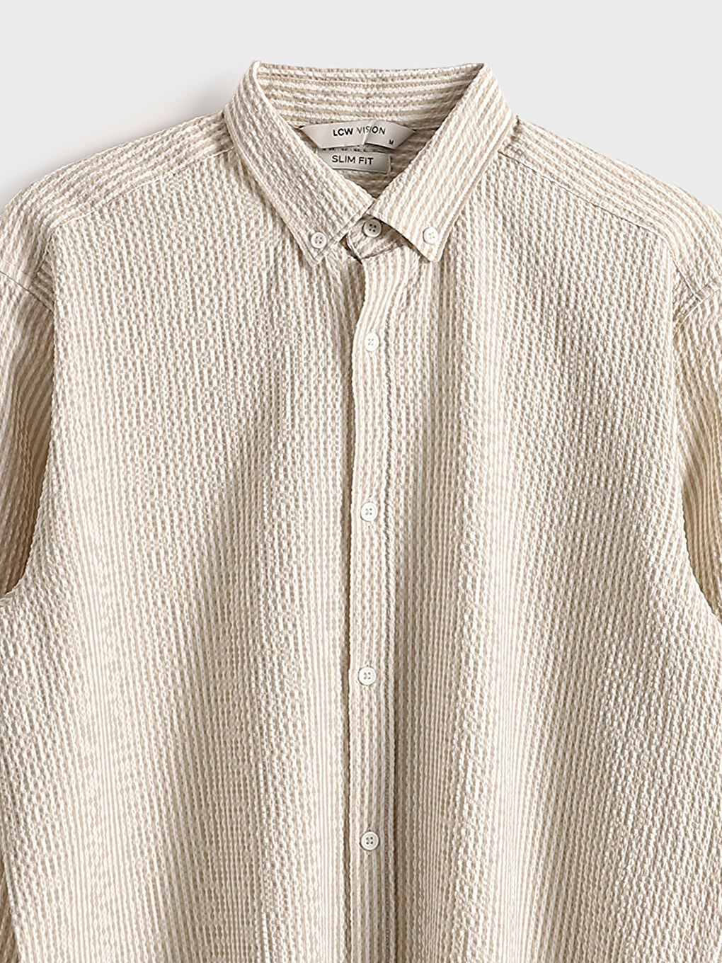 Bej Slim Fit Uzun Kollu Erkek Gömlek-6