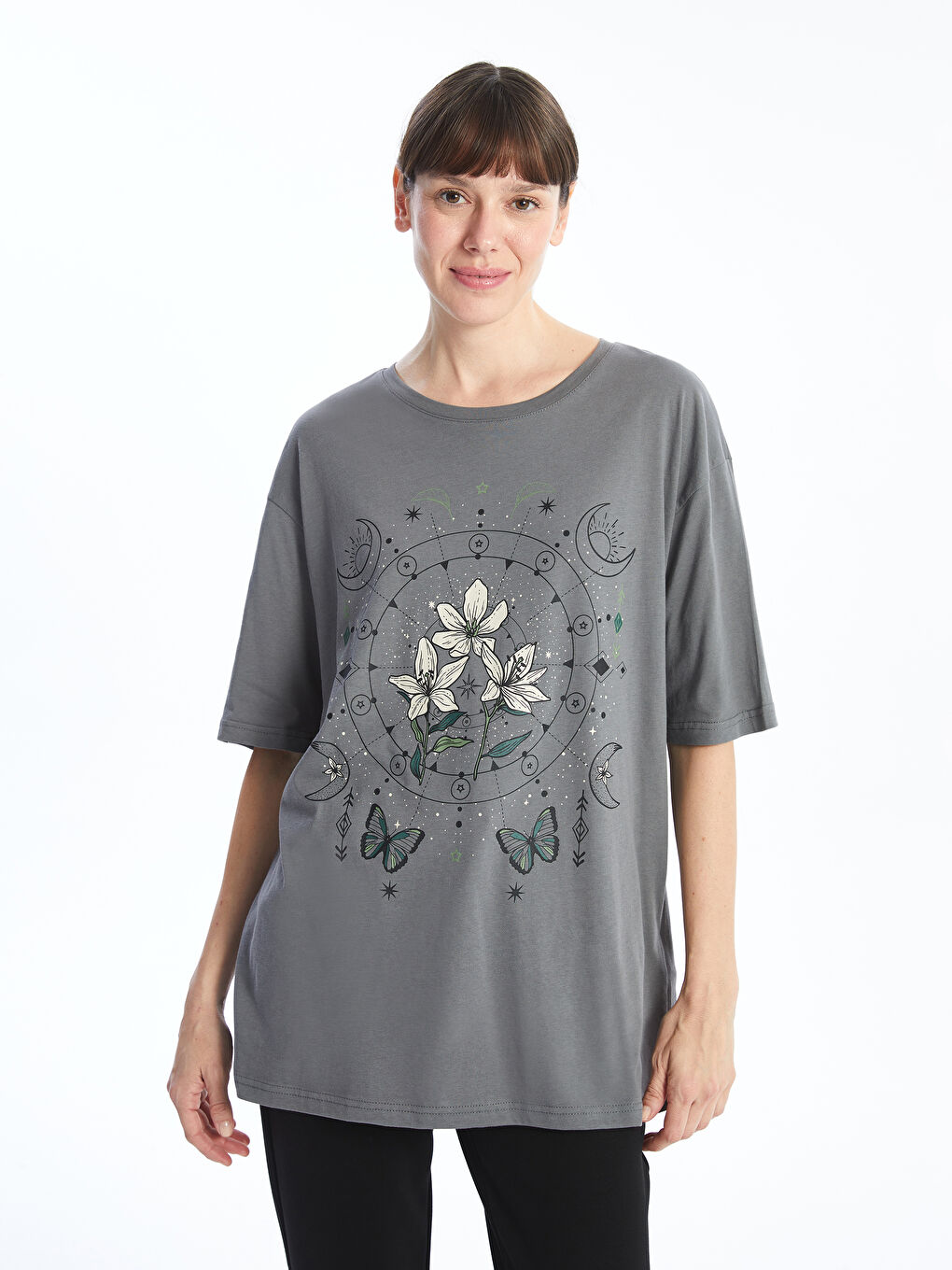 Crew Neck Printed Oversize Women's T-Shirt -S5FA86Z8-H0M