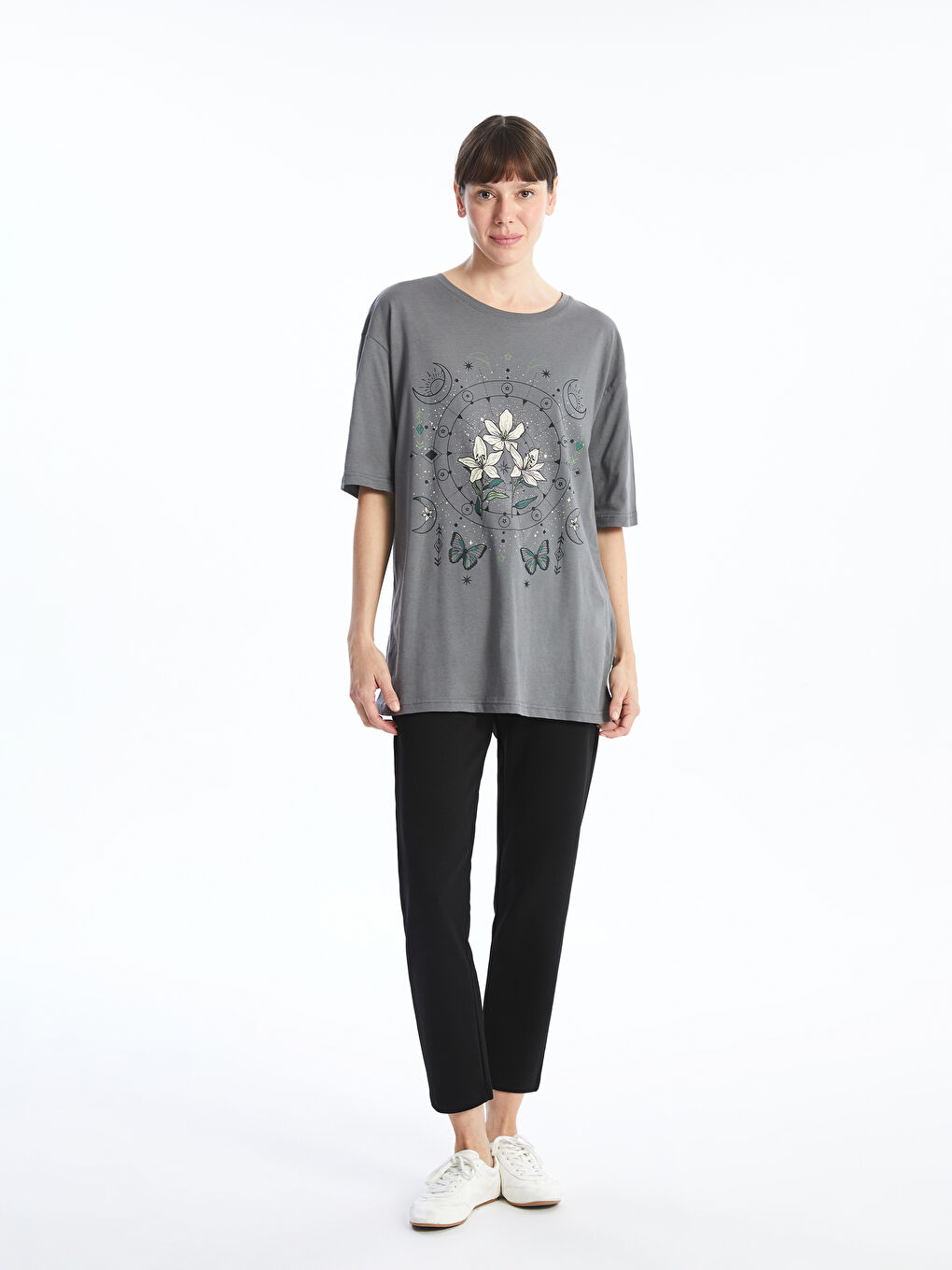 Crew Neck Printed Oversize Women's T-Shirt -S5FA86Z8-H0M