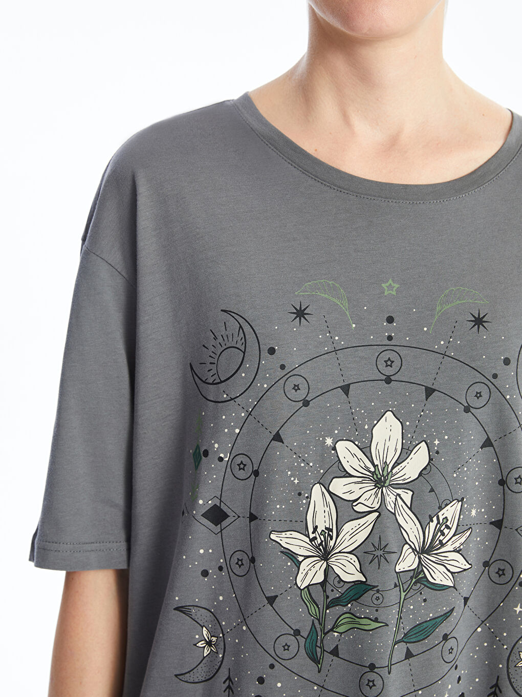 Crew Neck Printed Oversize Women's T-Shirt -S5FA86Z8-H0M