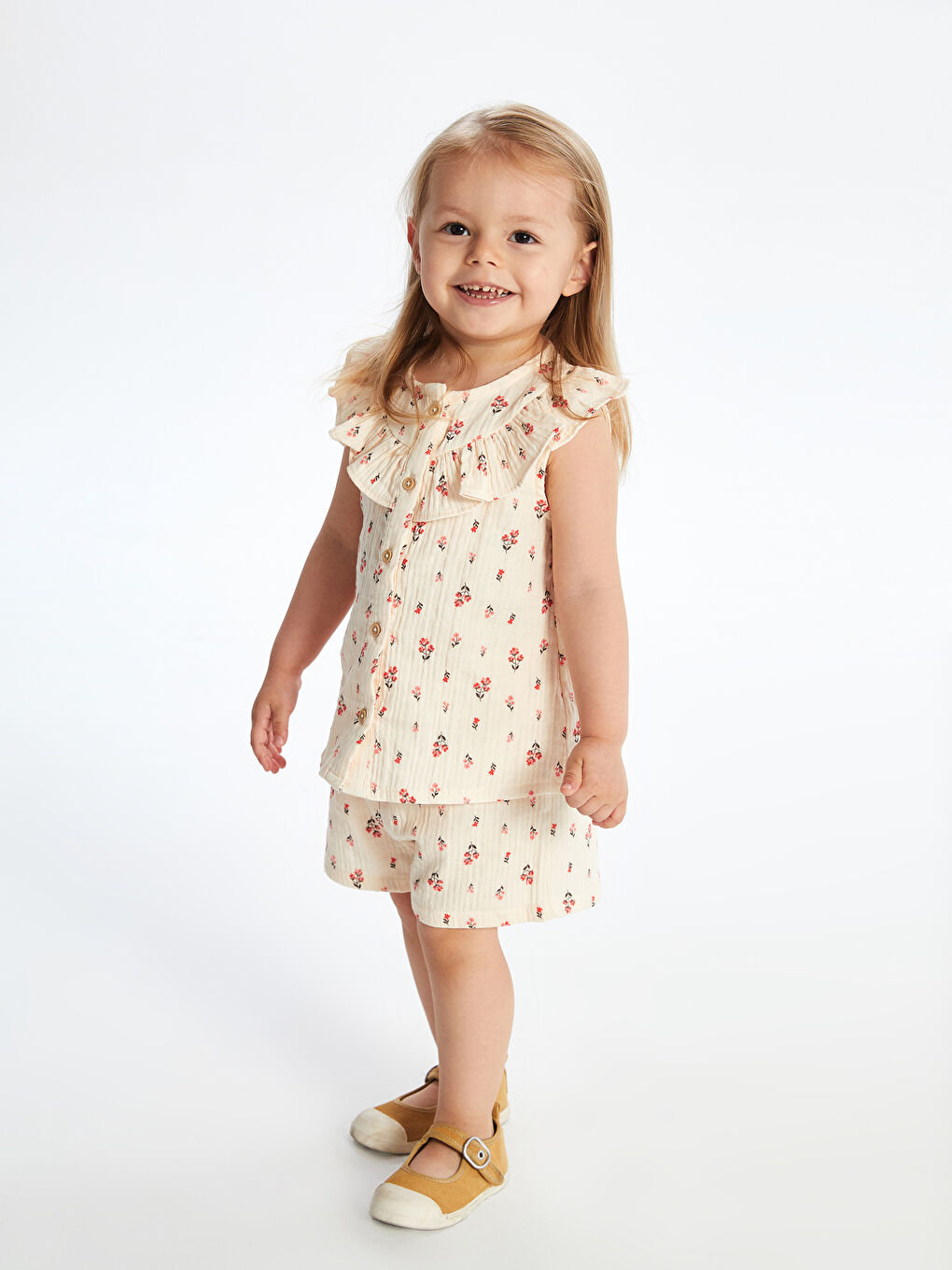 Crew Neck Floral Baby Girls' Blouse and Shorts 2 Pack -S5FB22Z1-LRB