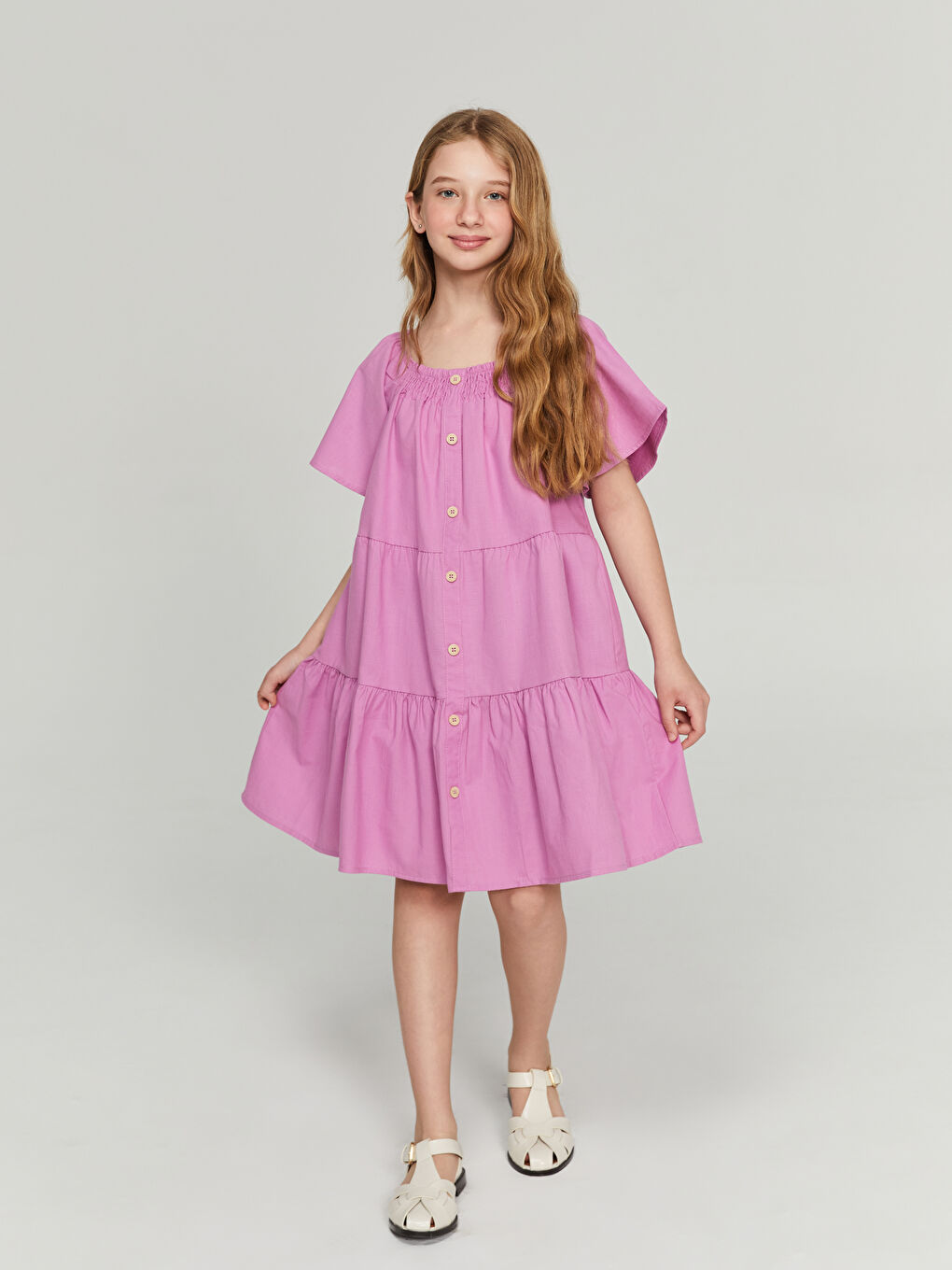 LCW Kids Pembe Kare Yaka Kız Çocuk Elbise
